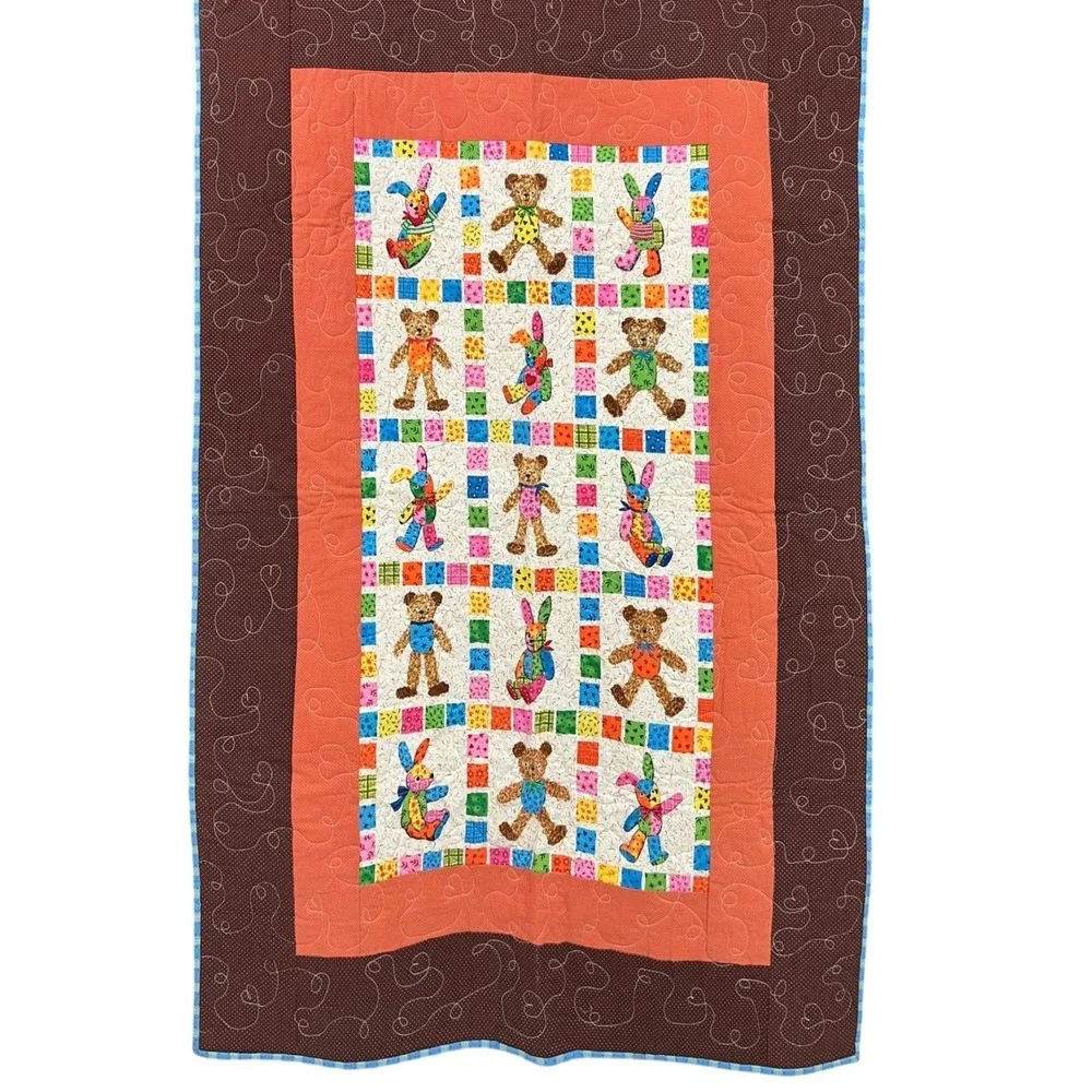 Handmade Teddy Bear Bunny Quilt Throw Blanket Twin Topper 42x60‎
